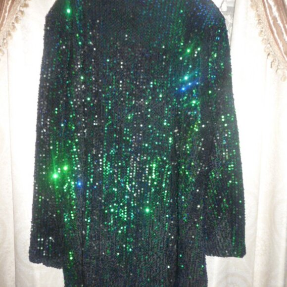 PLUS SIZE Emerald Green sequin Blazer- mini dress  Sz 26 - Picture 2 of 12